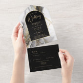 オールインクルーシブブラック金ゴールドエレガントウェディングRSVP オールインワン招待状 (貼ってはがせる)