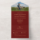 オールインクルーシブブルゴーニュ金ゴールドフォトウェディングRSVP オールインワン招待状 (内側)