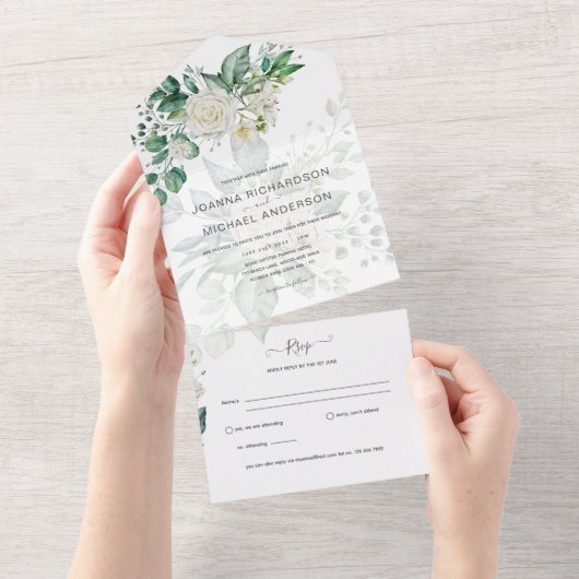 オールインクルーシブホワイトローゼウディングアグレクトRSVP オールインワン招待状 (貼ってはがせる)