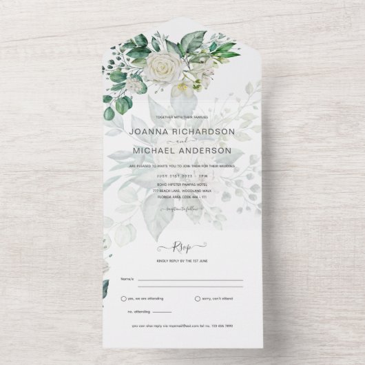 オールインクルーシブホワイトローゼウディングアグレクトRSVP オールインワン招待状 (内側)