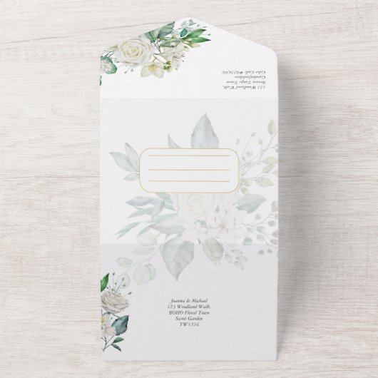 オールインクルーシブホワイトローゼスティアオフRSVP 結婚's オールインワン招待状 (外側)