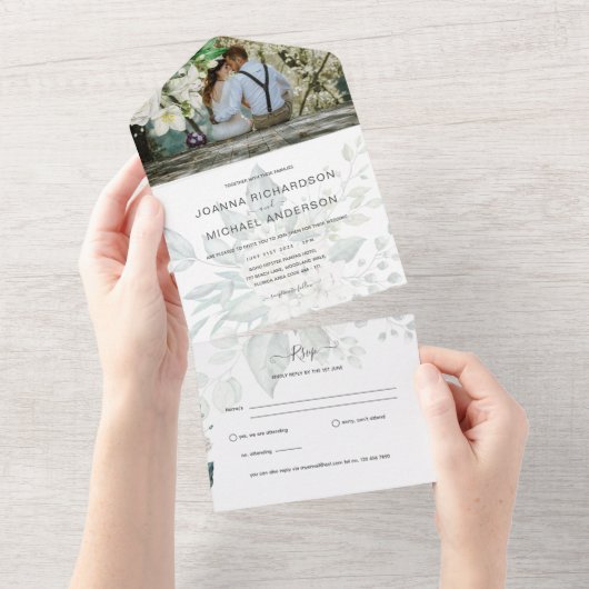 オールインクルーシブホワイトローゼスティアオフRSVP 結婚's オールインワン招待状 (貼ってはがせる)