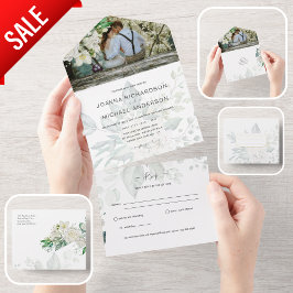 オールインクルーシブホワイトローゼスティアオフRSVP 結婚's オールインワン招待状