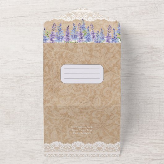 オールインクルーシブ素朴ウィステリアフローラレース結婚ズ オールインワン招待状 (外側)