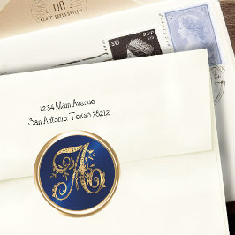 オールインティナルズ金ゴールドモノグラムイニシャルネイビーブルー ラウンドシール