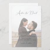 オールインワンのおしゃれな結婚式招待状 現代のフェード写真QRコードとRSVP 招待状 (正面/裏面)