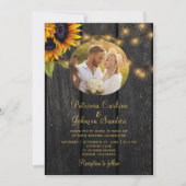 オールインワンのひまわりと納屋の木の写真招待状 ウェディングプランニング 招待状 (正面)