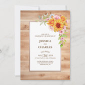 オールインワンのひまわりフラワーフローラルウッドウェディング 招待状 (正面)
