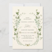 オールインワンのアイボリーエレガントワイルドフラワーウェディング 招待状 (正面)