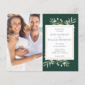 オールインワンのエメラルドグリーンの写真付きウェディング招待状 (正面)
