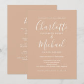 オールインワンのエレガントなタン・タウペ・スクリプト結婚式 招待状 (正面/裏面)