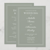 オールインワンのエレガントなボーダー sage green ウェディング 招待状 (正面/裏面)