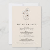 オールインワンのエレガントなモダン フラワー モノグラム ウェディング 招待状 (裏面)