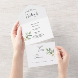 オールインワンのグリーナリー・ウォーターカラー招待状 オールインワン招待状