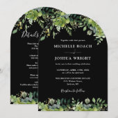 オールインワンのグリーンアーチ ブラック&ホワイト ウェディング 招待状 (正面/裏面)