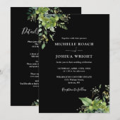 オールインワンのグリーンイー 黒と白のウェディング 招待状 (正面/裏面)