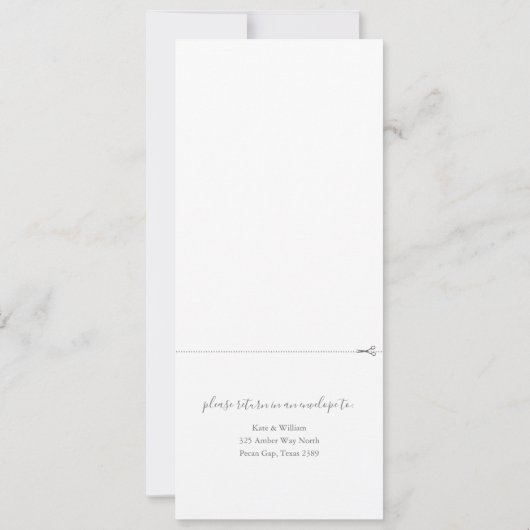 オールインワンのグレーとホワイトのスクリプトウェディング 招待状 (裏面)