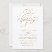 オールインワンのゴールドロマンチックカリグラフィー結婚式 招待状 (正面)