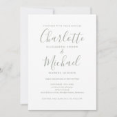 オールインワンのシンプルなセージグリーンのスクリプトウェディング 招待状 (正面)