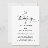 オールインワンのスタイリッシュでミニマルなブラック＆ホワイトの結婚式 招待状 (正面)