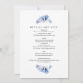 オールインワンのダスティーブルー透明フラワーウェディング 招待状 (裏面)
