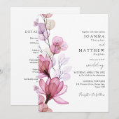 オールインワンのダスティーローズ トランスペアレント フローラル ウェディング 招待状 (正面/裏面)