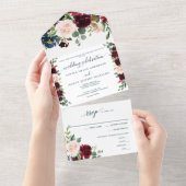 オールインワンのバーガンディ ネイビー ラスティック ウェディング 招待状 (貼ってはがせる)