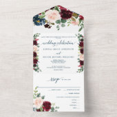 オールインワンのバーガンディ ネイビー ラスティック ウェディング 招待状 (内側)