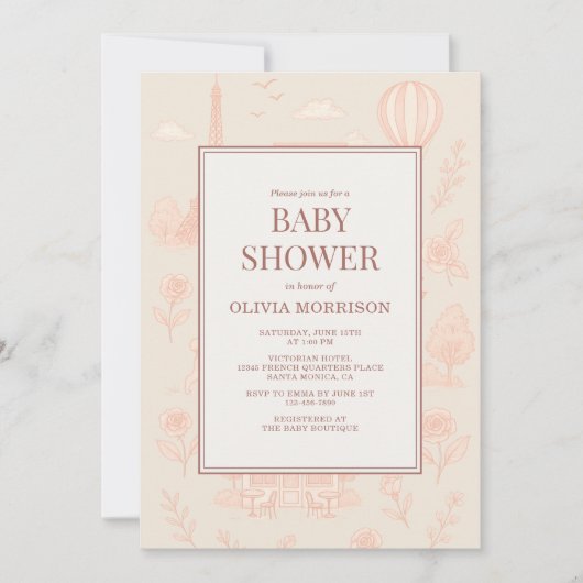 オールインワンのパリ フレンチ トワール QR コード ベビー シャワー 招待状 (正面)