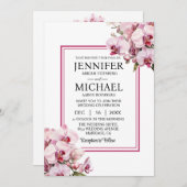 オールインワンのピンクの蘭の結婚式招待状 招待状 (正面/裏面)