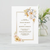 オールインワンのホワイトゴールド フラワー ウェディング 招待状 (スタンド正面)