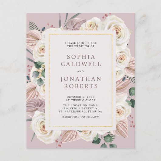 オールインワンのホワイトローズ ウェディング招待状 (正面)