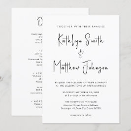 オールインワンのモダンスクリプトミニマルウェディング 招待状