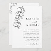 オールインワンのモダンユーカリ ラインアート ウェディング 招待状 (正面/裏面)