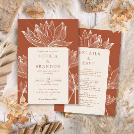 オールインワンのモダン フラワー テラコッタ ウェディング 招待状