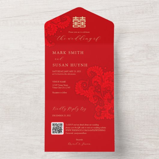 オールインワンの伝統的な中華結婚式招待状 オールインワン招待状 (内側)