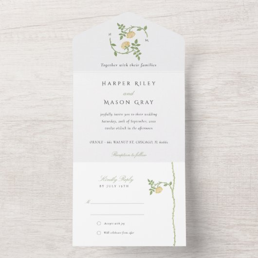 オールインワンの植物学的な結婚式の招待状と出欠確認 オールインワン招待状 (内側)