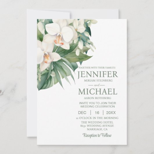 オールインワンの白い蘭の結婚式招待状 招待状 (正面)