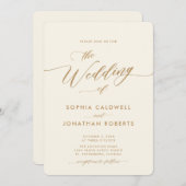 オールインワンの金ゴールドとクリーム結婚書 招待状 (正面/裏面)