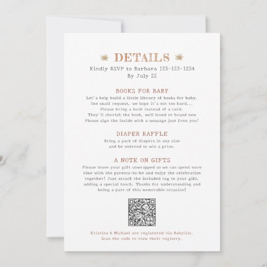 オールインワンの開花と成長Edelweissの赤ちゃんシャワー 招待状 (裏面)