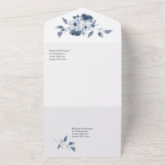 オールインワンの青い水彩画の結婚式招待状 オールインワン招待状 (外側)