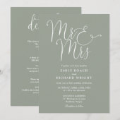 オールインワンのMr. and Mrs.上品なサテングリーンウェディング 招待状 (正面/裏面)