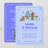 オールインワンはっきりしたラベンダーブルーお洒落QRコード 招待状 (正面/裏面)