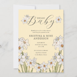 オールインワンイエロー春ハローベビーシャワー 招待状