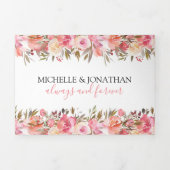 オールインワンウォータカラーピンクフローラ結婚 三つ折り招待状 (カバー)