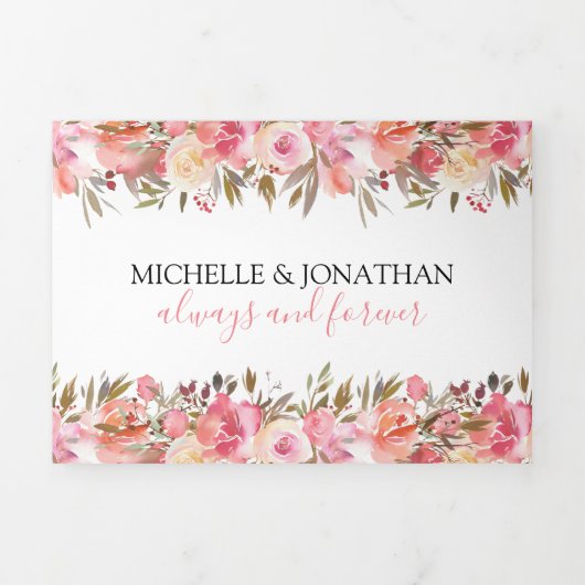 オールインワンウォータカラーピンクフローラ結婚 三つ折り招待状 (カバー)