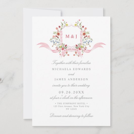 オールインワンウォーターカラーリージェンシークレスト結婚QR 招待状 (正面)