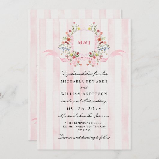 オールインワンウォーターカラーリージェンシークレスト結婚QR 招待状 (正面/裏面)