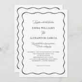 オールインワンエレガントな結婚式のQRブラック書道 招待状 (正面/裏面)