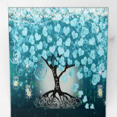 オールインワンエレガントティール(緑がかった色)アクアハート結婚リーフ 三つ折り招待状 (内部最初)